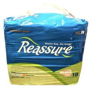 Reassure Overnight Incontinence Adult Briefs Size LARGE 18 COUNT New